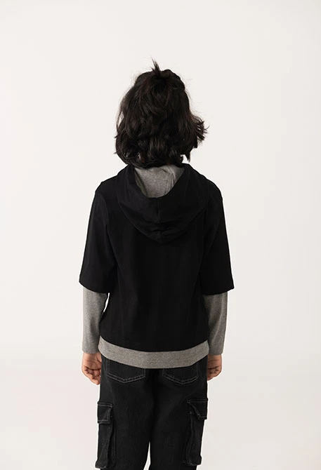 T-shirt garçon coton capuche noire