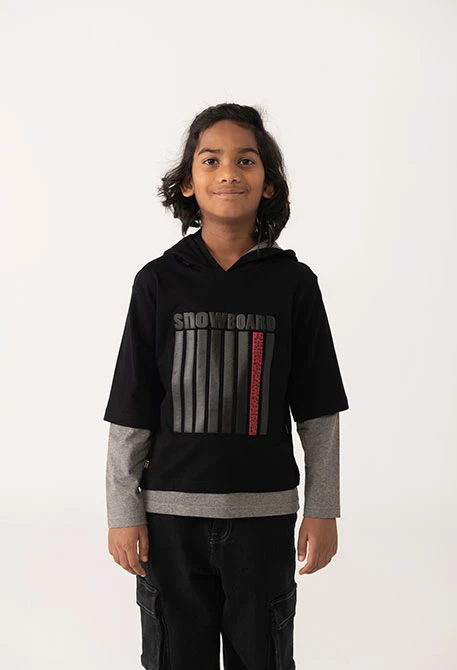 T-shirt garçon coton capuche noire