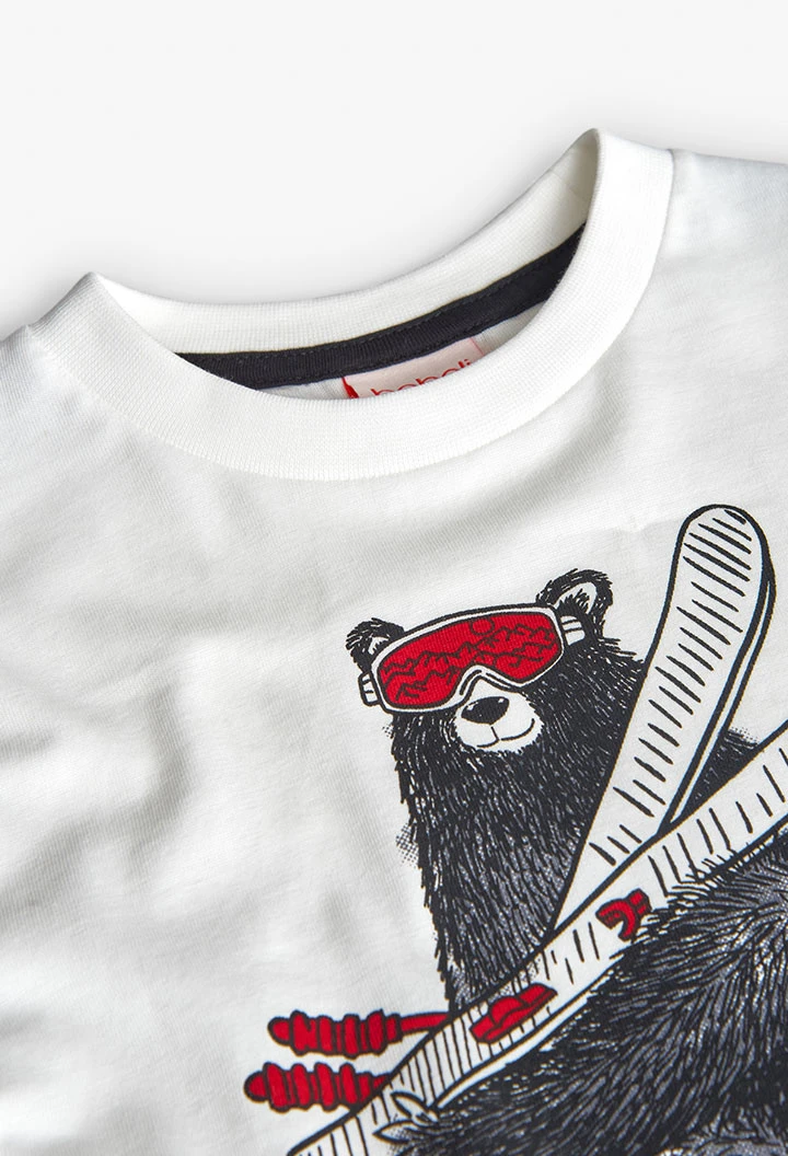 Weiße Baumwoll-T-Shirt Jungen Bär