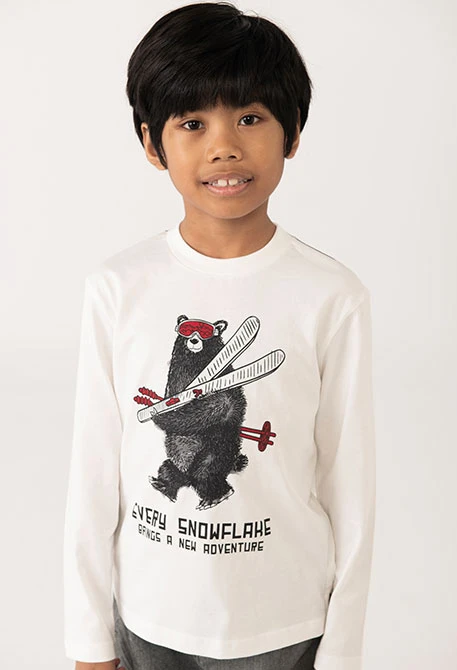 Weiße Baumwoll-T-Shirt Jungen Bär