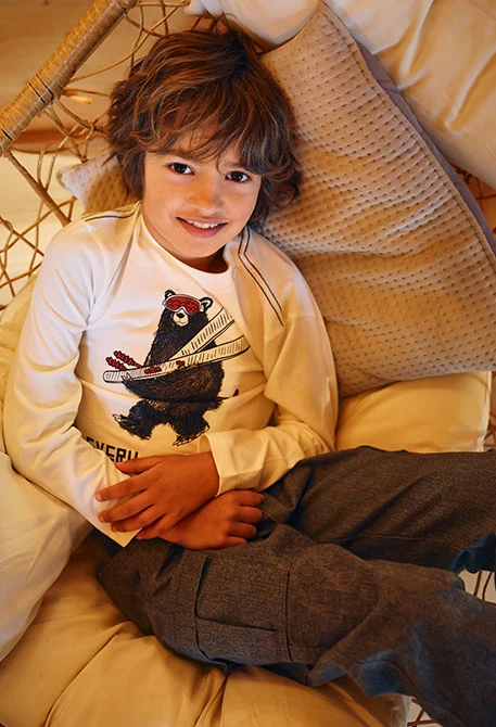 Weiße Baumwoll-T-Shirt Jungen Bär