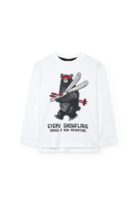 Weiße Baumwoll-T-Shirt Jungen Bär