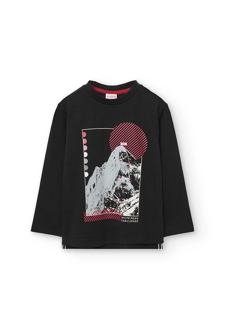 T-shirt menino algodão preto montanha