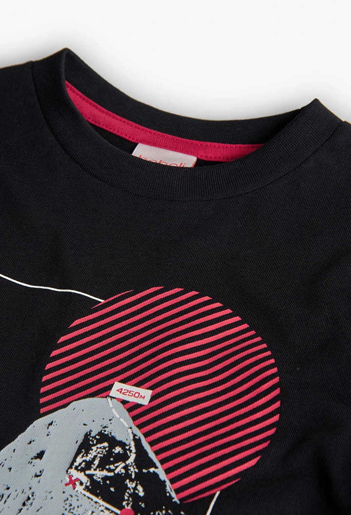 Camiseta niño algodón negro montaña