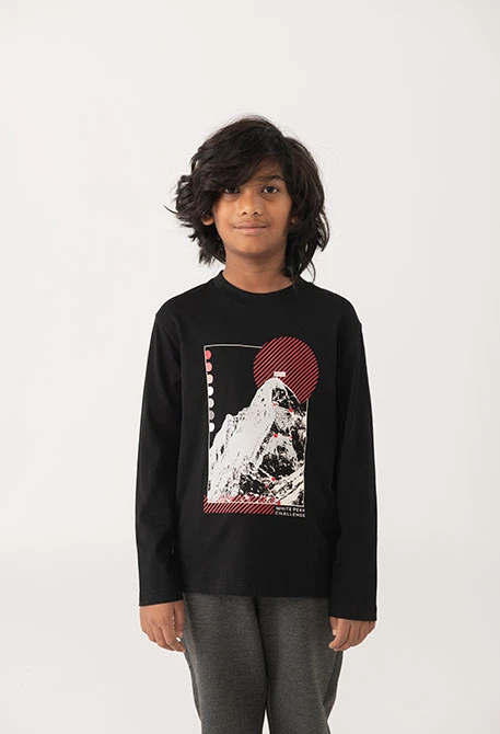 Camiseta niño algodón negro montaña