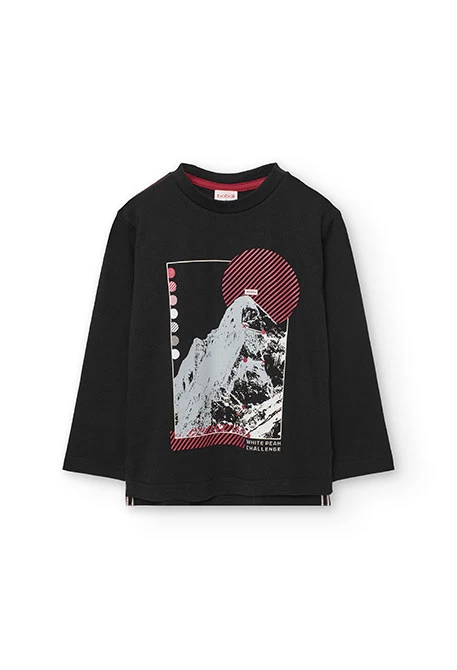 T-shirt garçon coton noir montagne