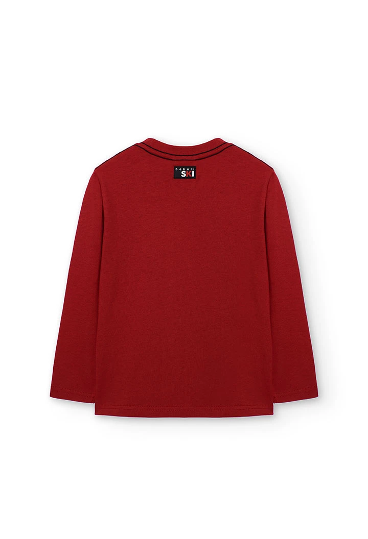 T-shirt garçon en coton rouge ski