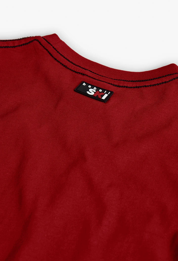 T-shirt garçon en coton rouge ski