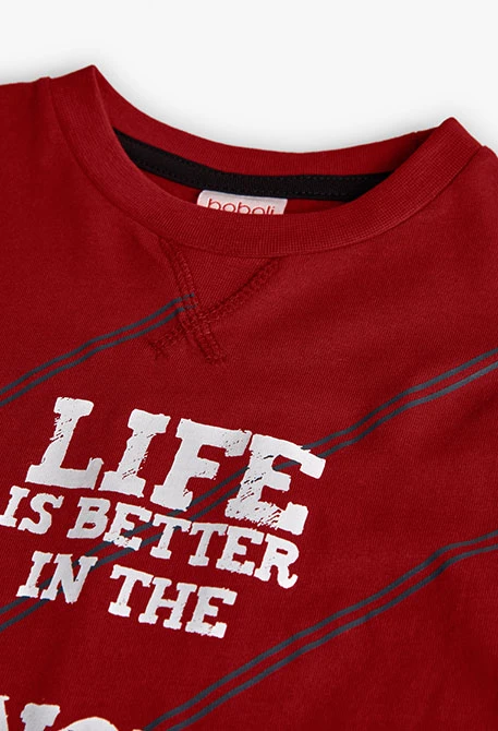 T-shirt garçon en coton rouge ski