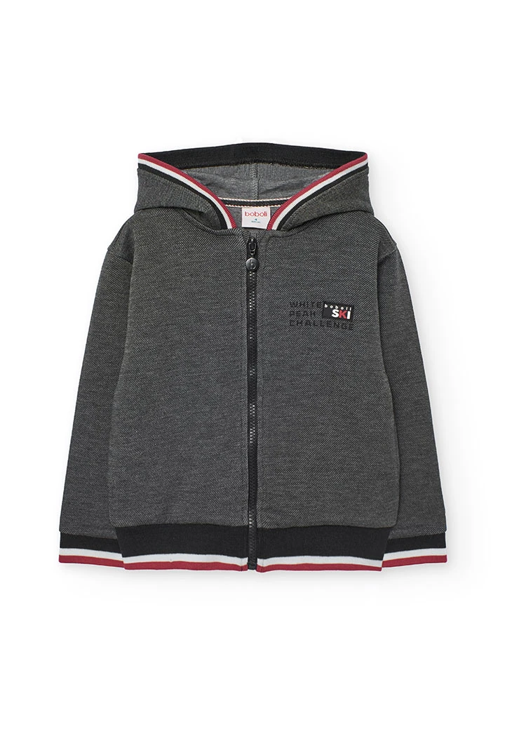 Schwarze Strickjacke für Jungen mit rotem und weißem Besatz