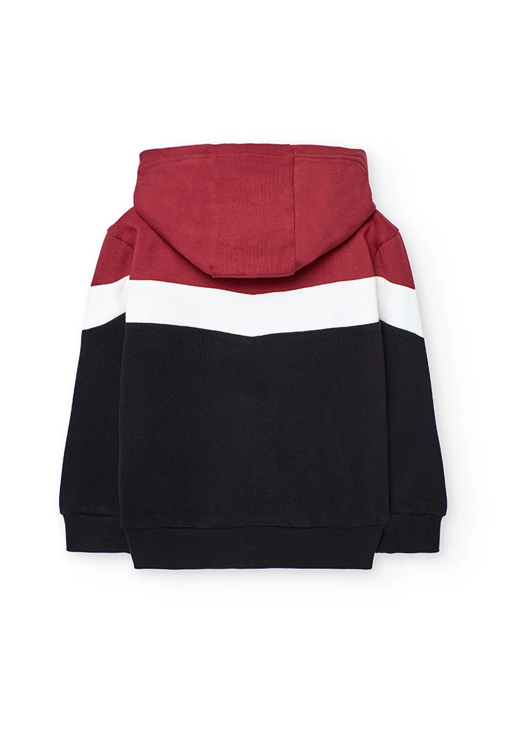 Boy´s jacket in black, red, and white fleece.