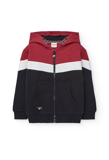 Veste garçon en molleton noir rouge et blanc