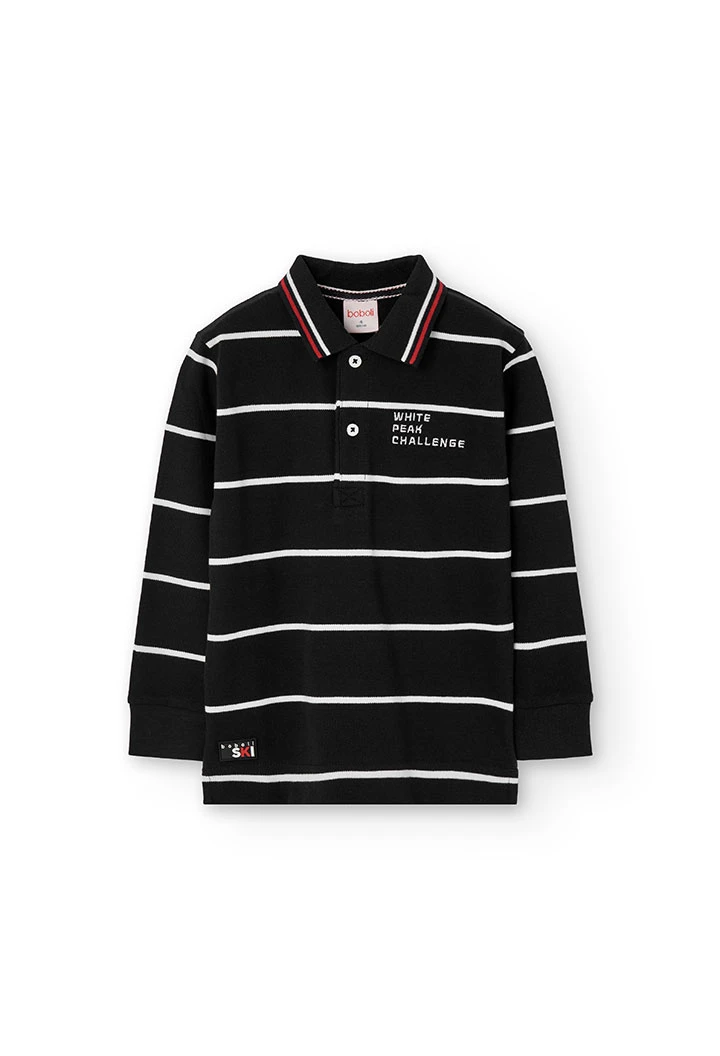 Polo garçon gris à rayures noires et blanches