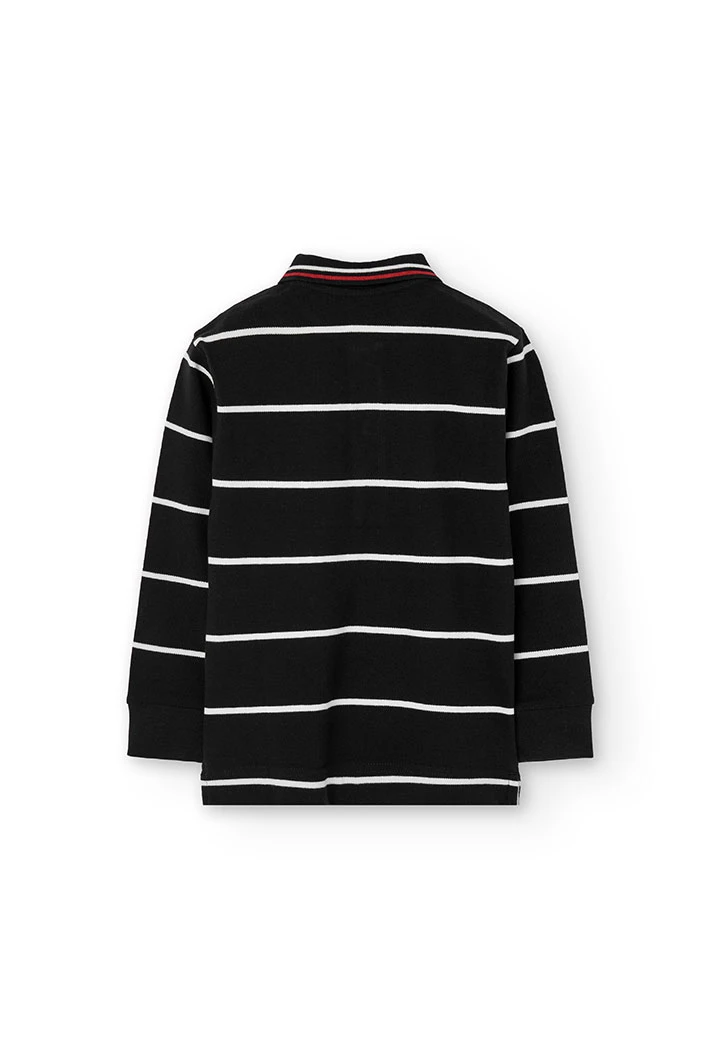 Polo garçon gris à rayures noires et blanches