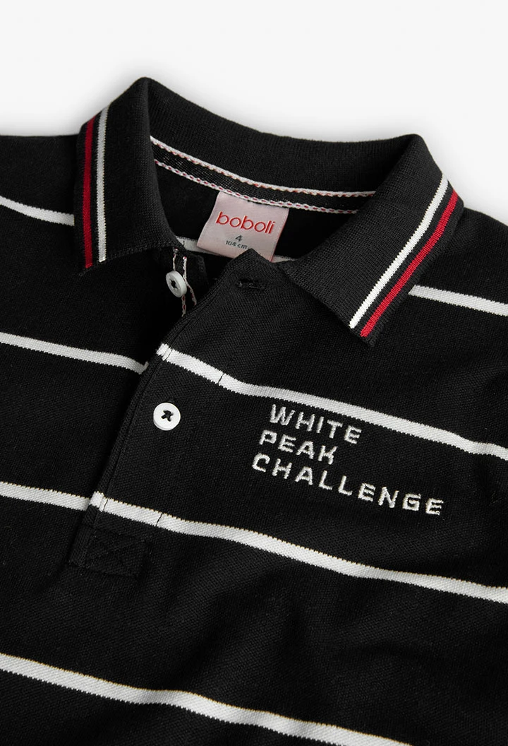 Polo garçon gris à rayures noires et blanches