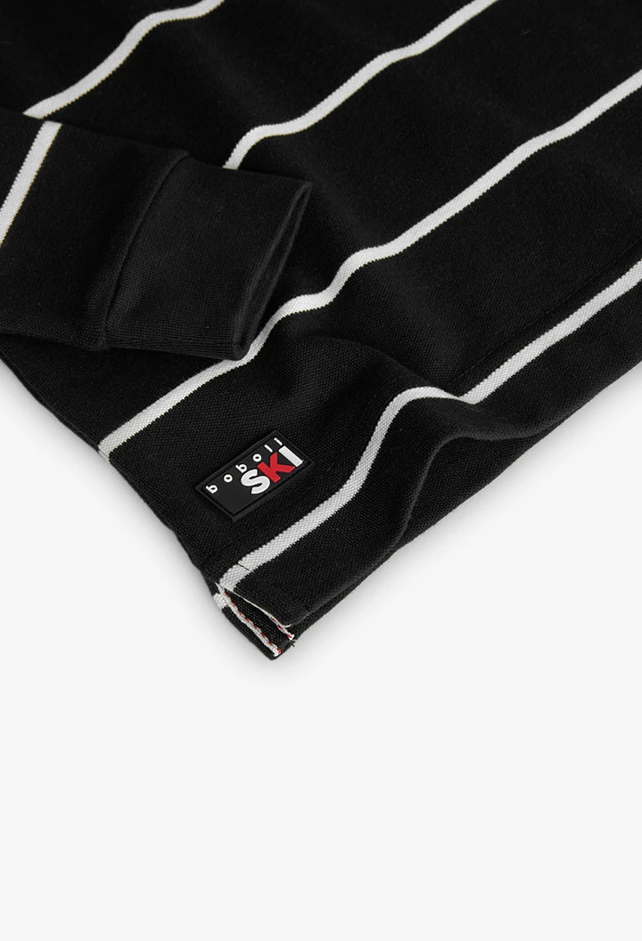 Polo garçon gris à rayures noires et blanches