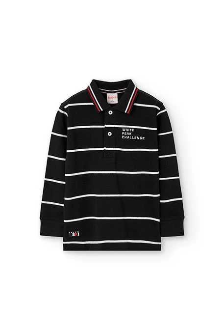 Polo garçon gris à rayures noires et blanches