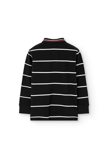 Polo garçon gris à rayures noires et blanches