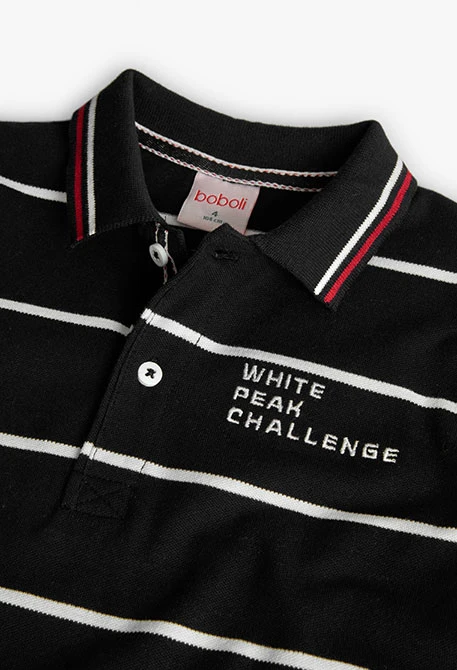 Polo garçon gris à rayures noires et blanches