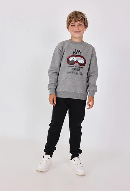 Conjunto menino de felpa cinza óculos de neve