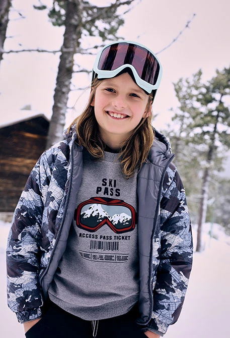 Ensemble garçon en molleton gris lunettes snow