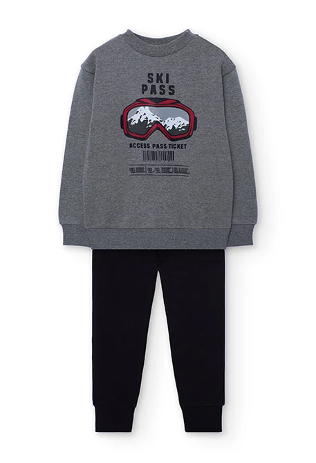 Graues Jungen-Set aus Fleece mit Schneebrillen-Design