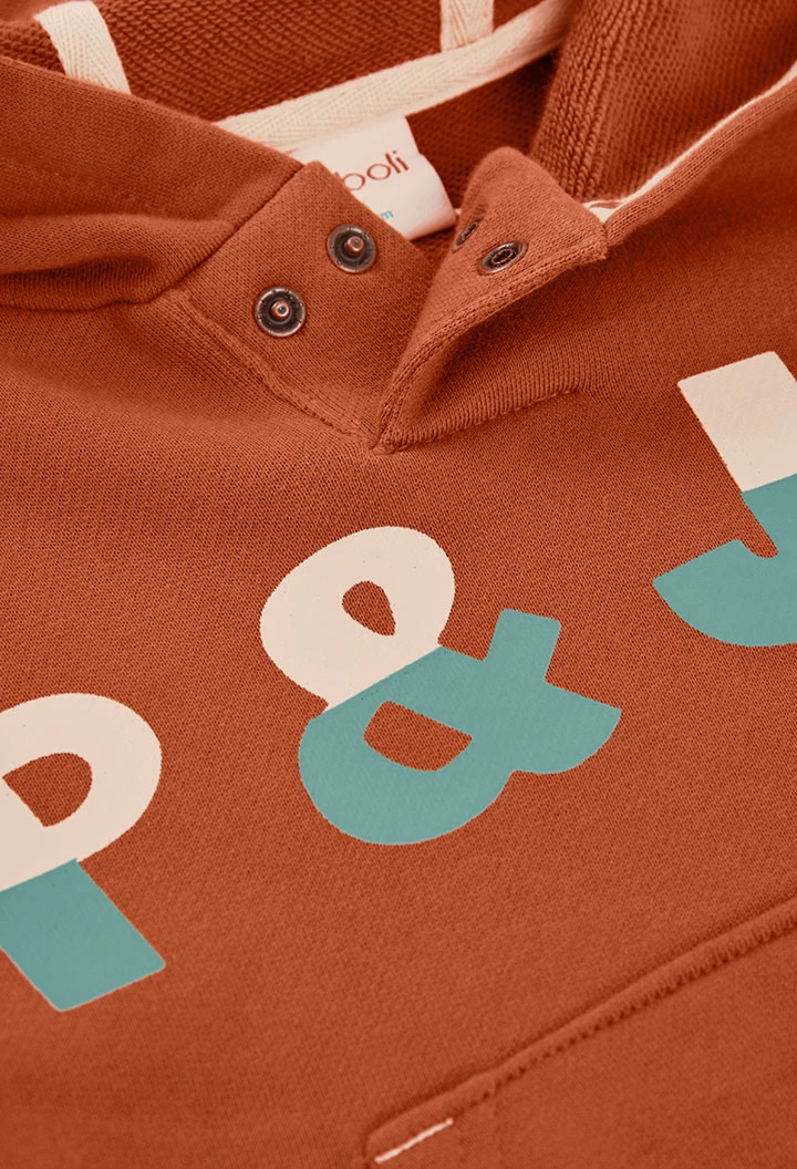 Camisola de algodão com capuz castanha para menino