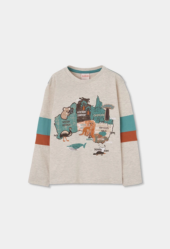 Langarmshirt für Jungen beige aus Baumwolle