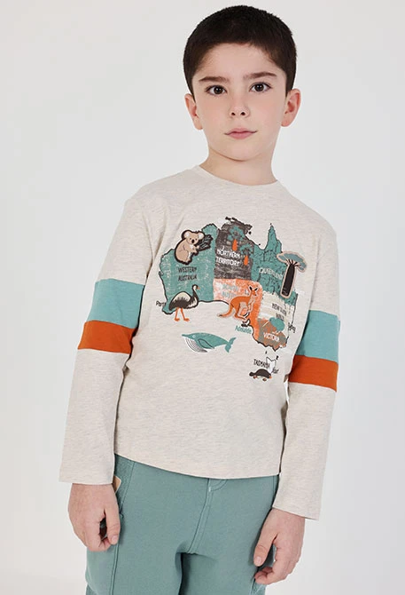 Langarmshirt für Jungen beige aus Baumwolle