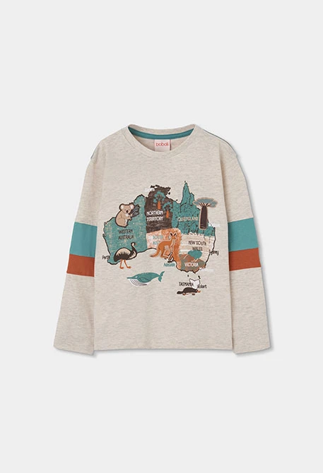 Camiseta niño algodón manga larga beige