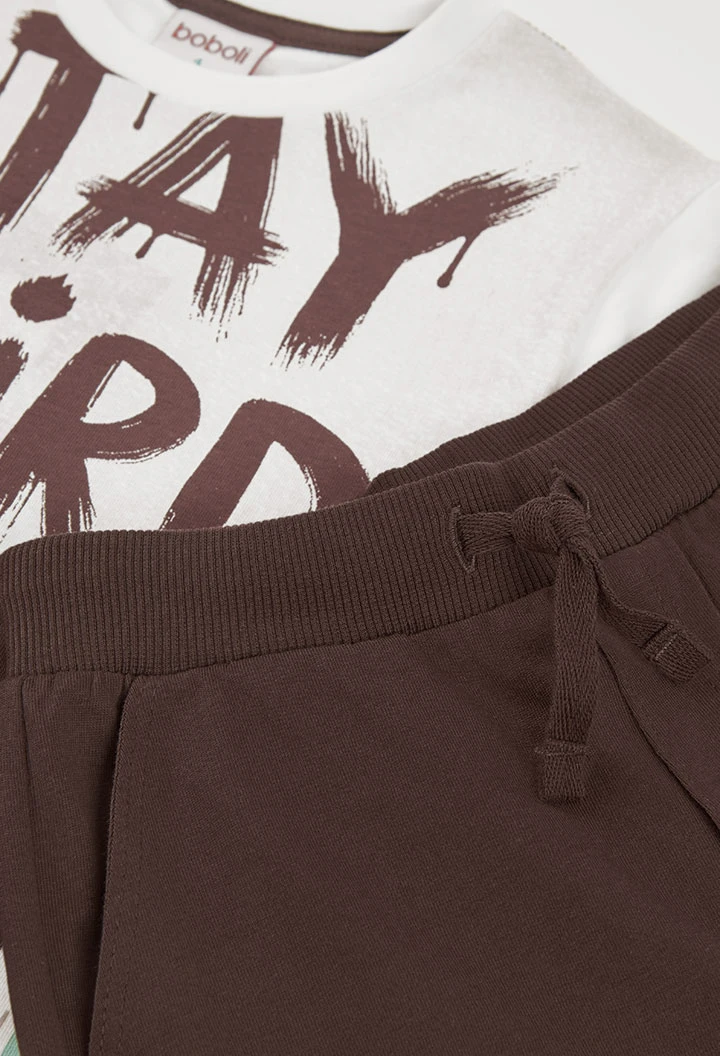 Boy?s brown printed cotton set