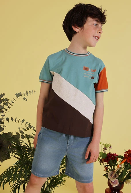 Camiseta niño algodón color block