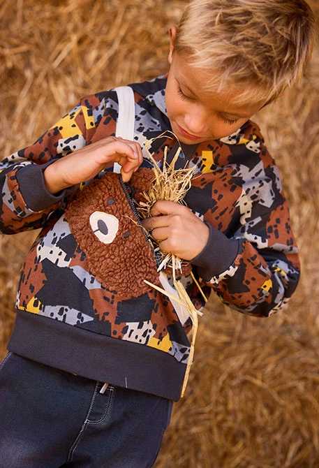 Sweatshirt aus Plüsch für Jungen mit Blaubär-Aufdruck in Marineblau