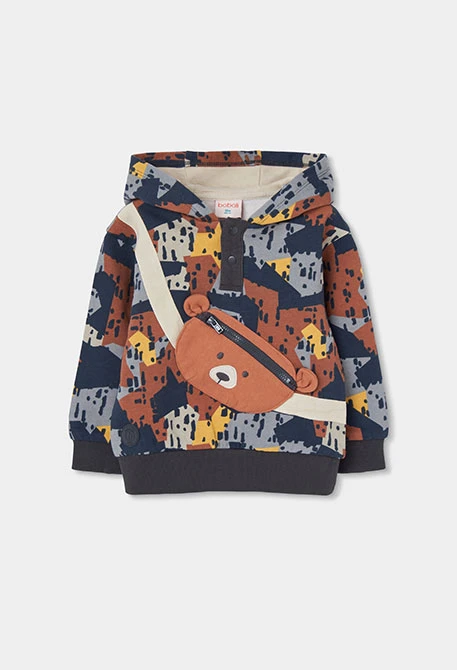 Sudadera felpa niño estampada con osito azul marino