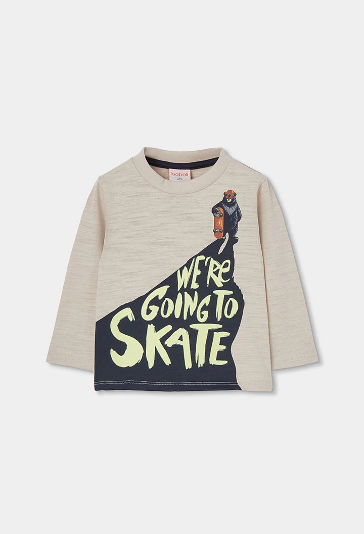 Camiseta punto niño beige estampado skate