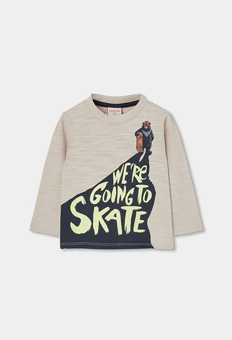 Beige Jungen-Strickshirt mit Skate-Print