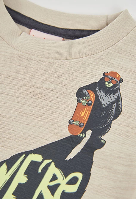 Camiseta punto niño beige estampado skate