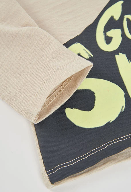 Camiseta punto niño beige estampado skate