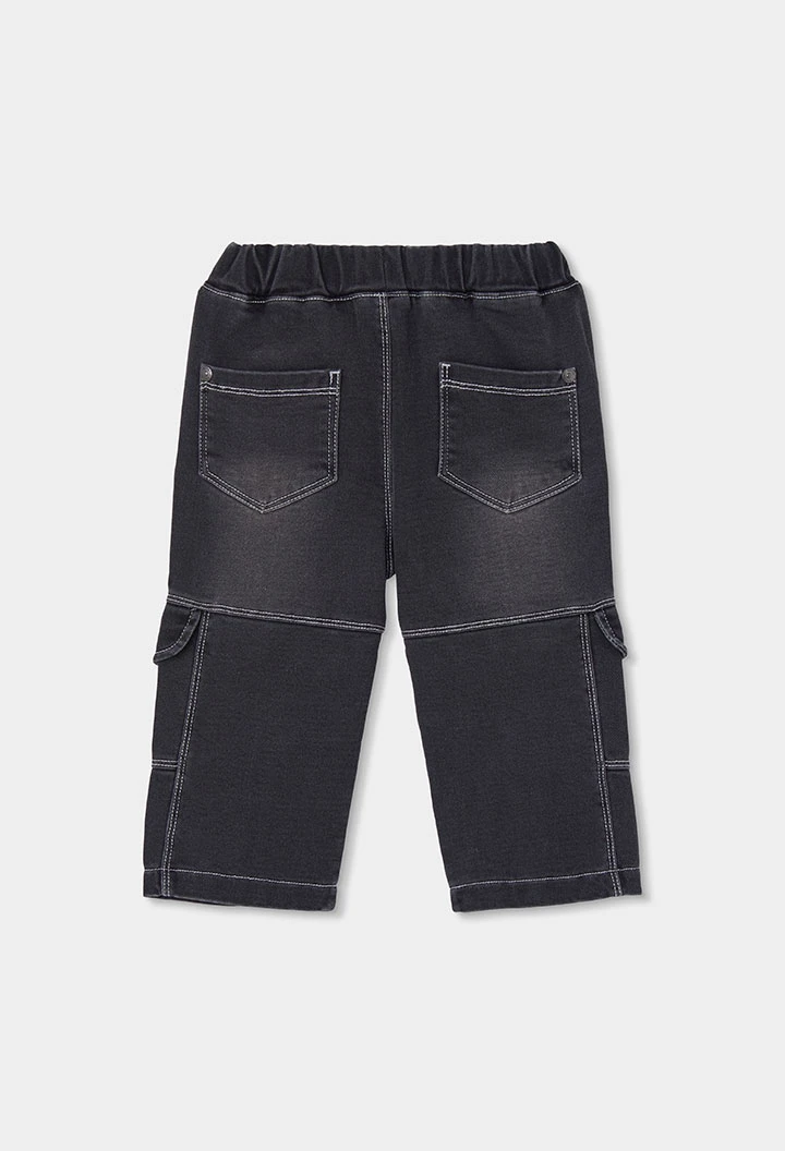 Pantalone denim bambino nero con tasche cargo