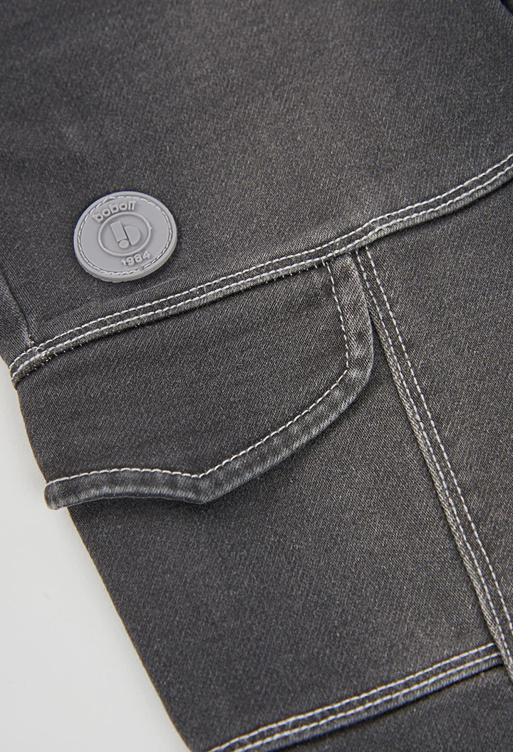 Pantalone denim bambino nero con tasche cargo