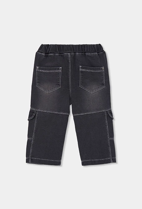 Black denim cargo pocket boys\' trousers