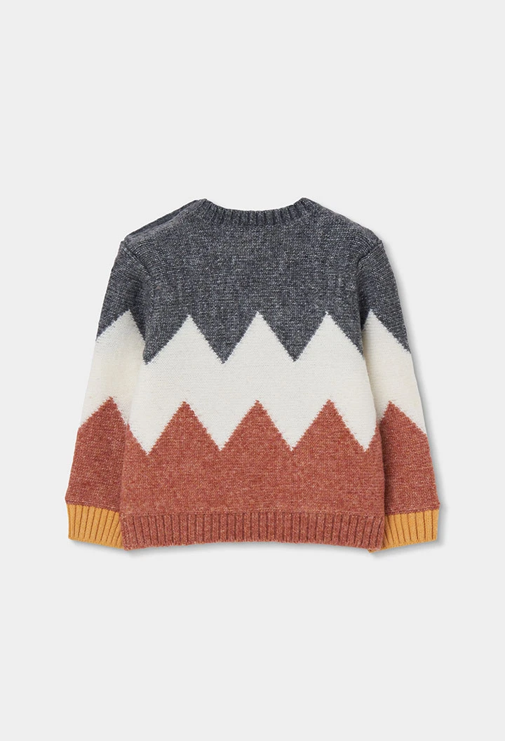 Maglione bambino arancione con stampa geometrica a zigzag