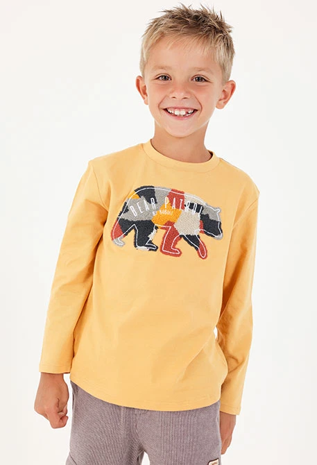 Camiseta punto niño amarilla estampado de oso