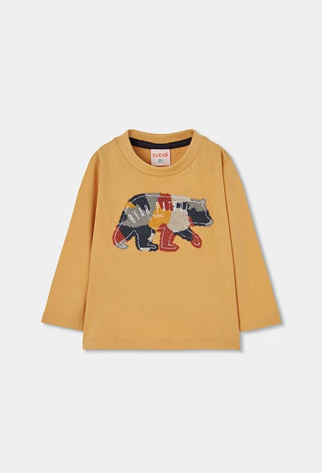 Camiseta punto niño amarilla estampado de oso
