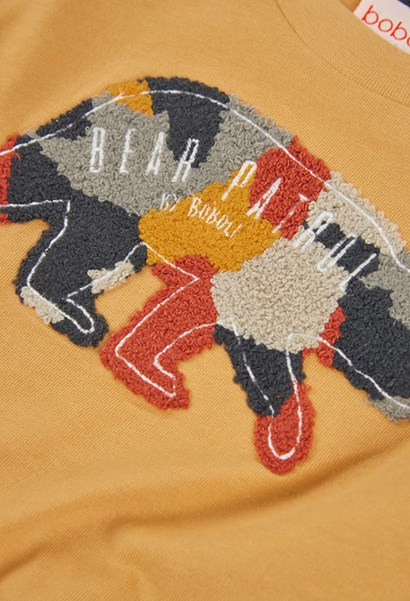 Camiseta punto niño amarilla estampado de oso