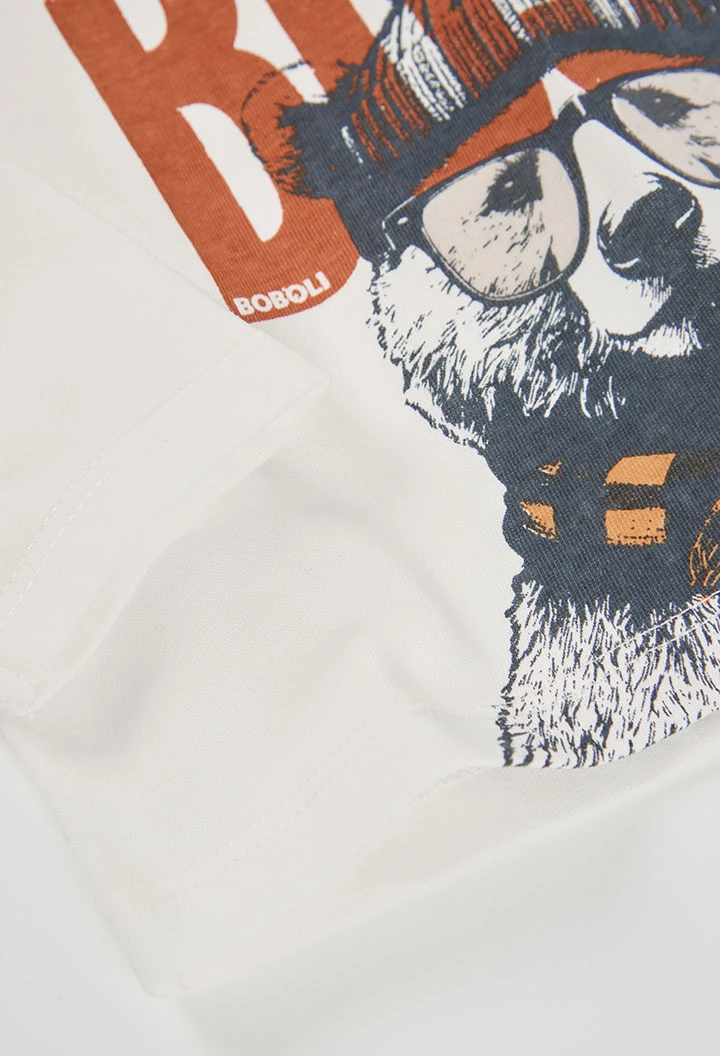 Camiseta punto niño blanca estampado oso