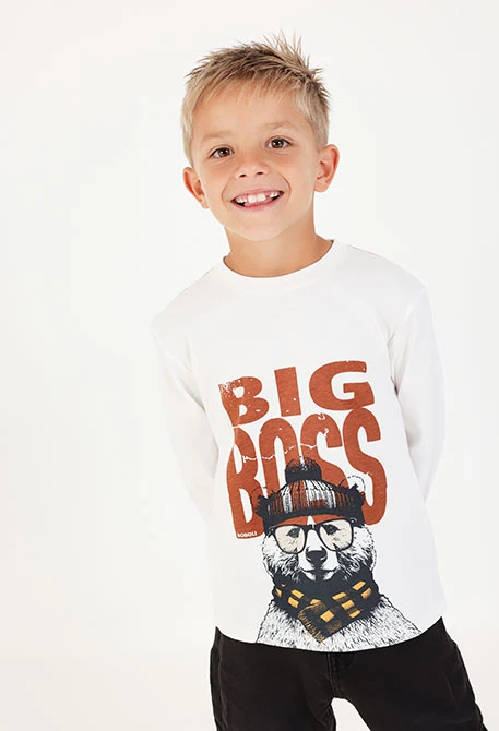 Maglietta in maglia bambino bianca con stampa orso