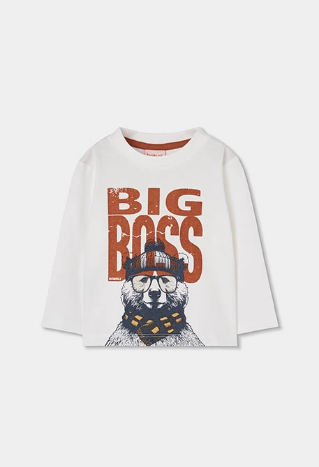 Camiseta punto niño blanca estampado oso