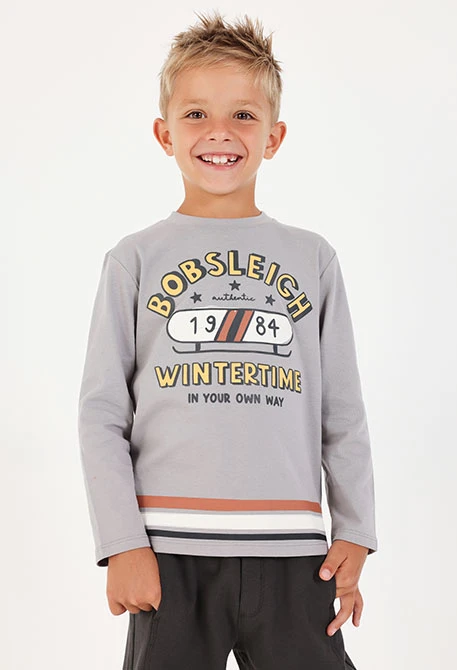 Camiseta punto niño gris estampado Bobsleigh