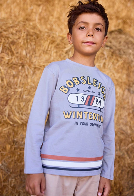 T-shirt en maille garçon gris imprimé Bobsleigh